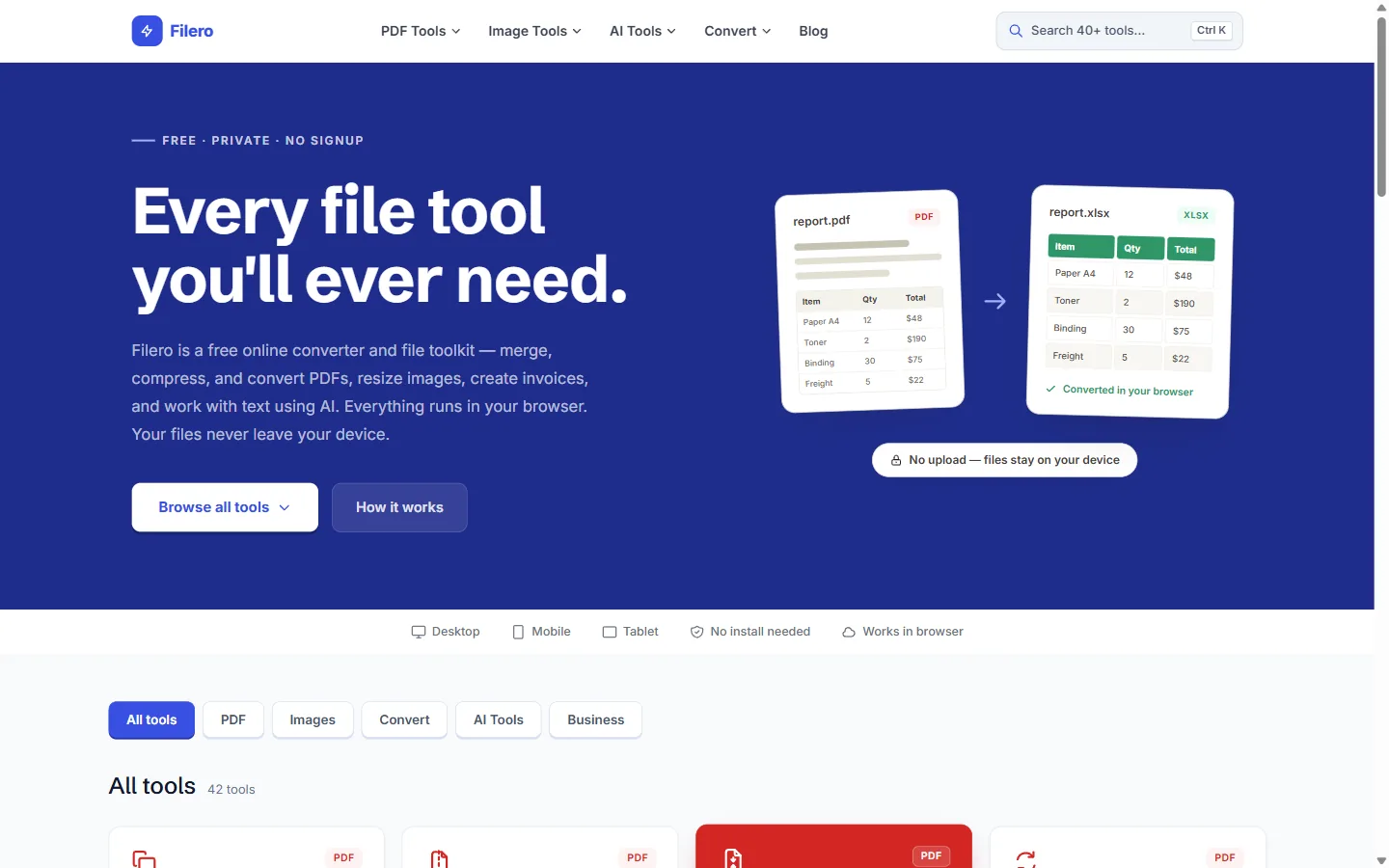 Filero home page