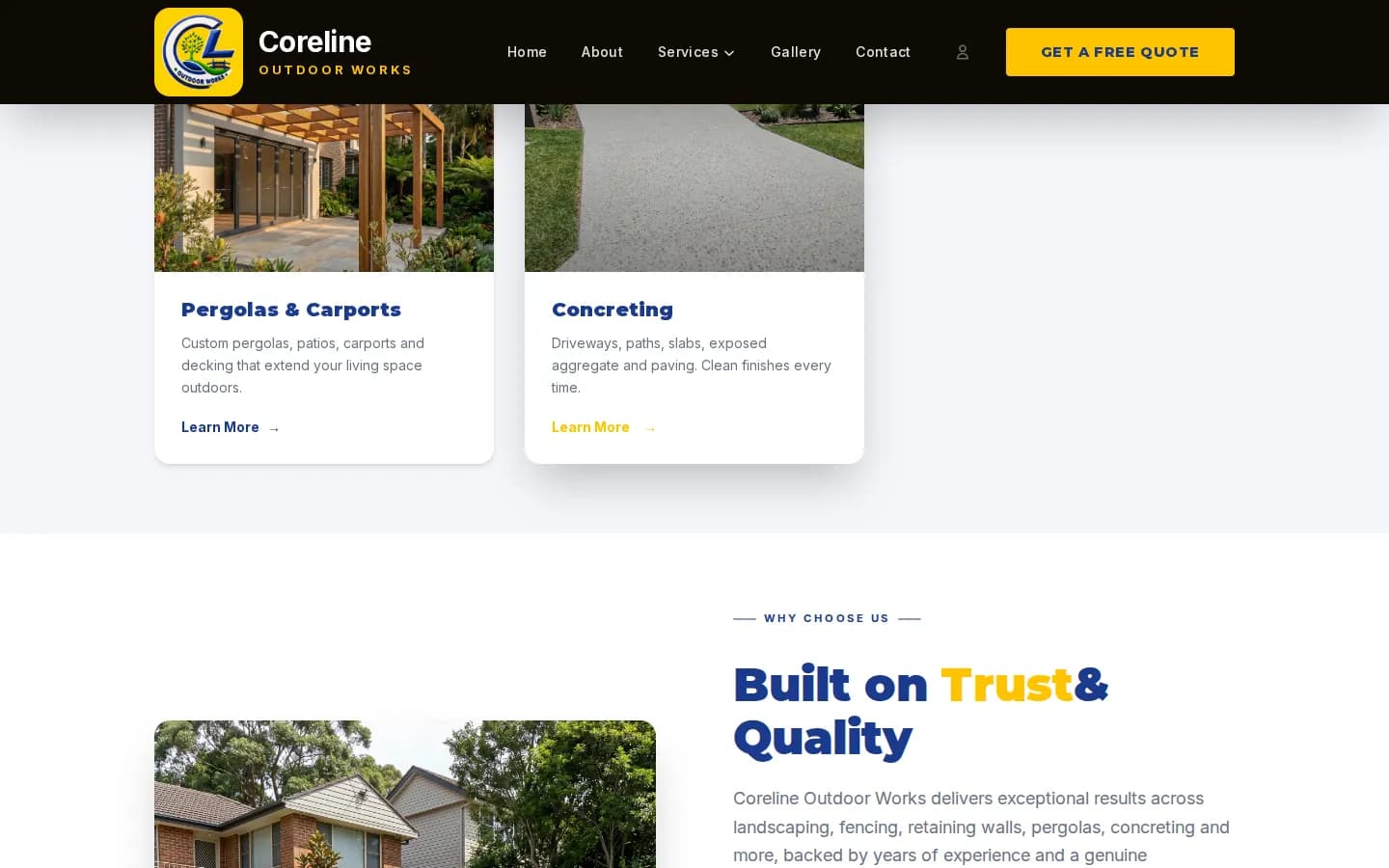 Coreline service cards for pergolas and concreting