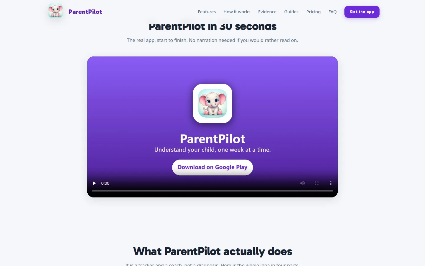 ParentPilot website section introducing the app