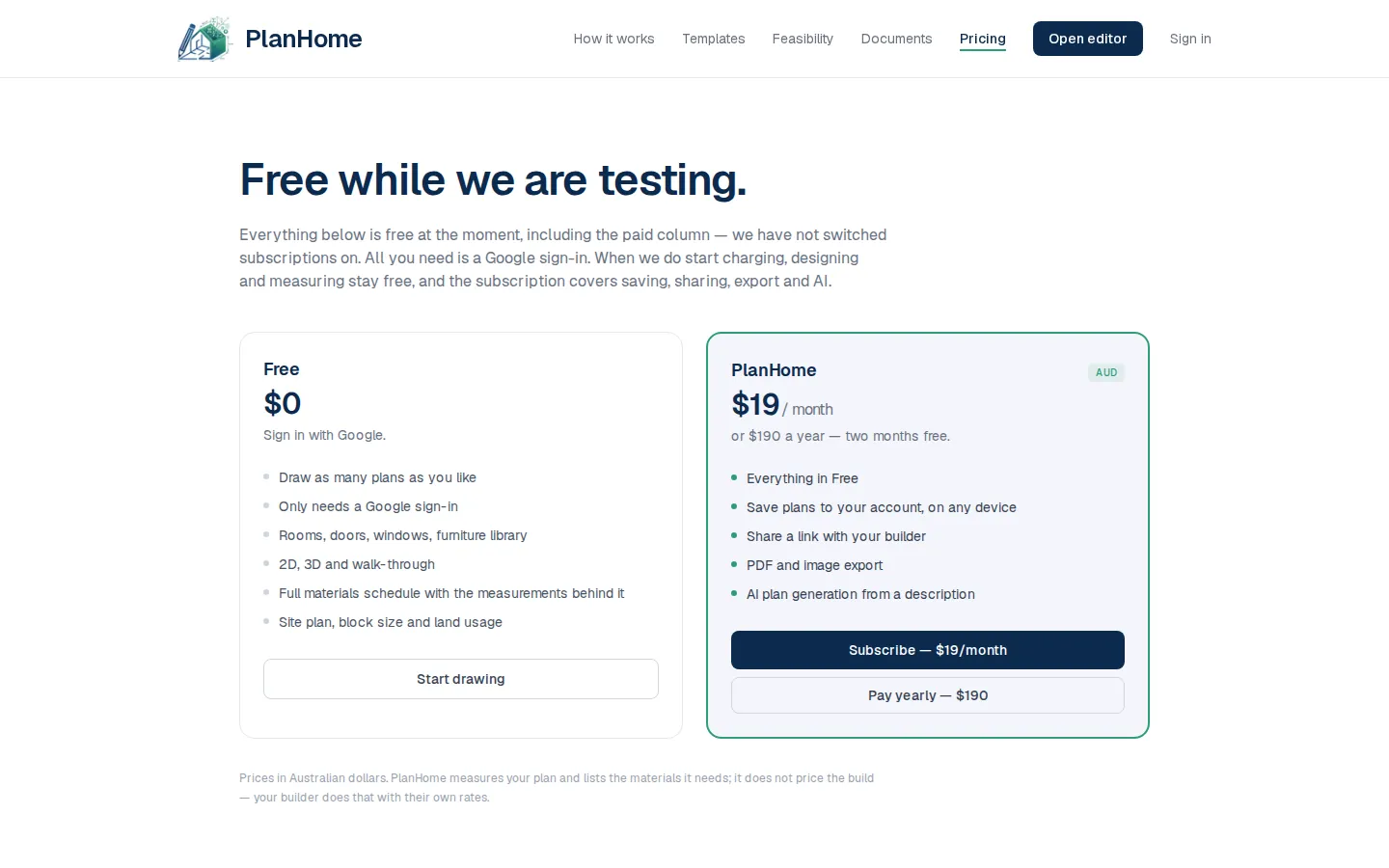 PlanHome pricing plans